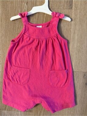 Carter's Hot Pink Girl's Sleeveless Casual Cotton Blend Romper Knotted Straps